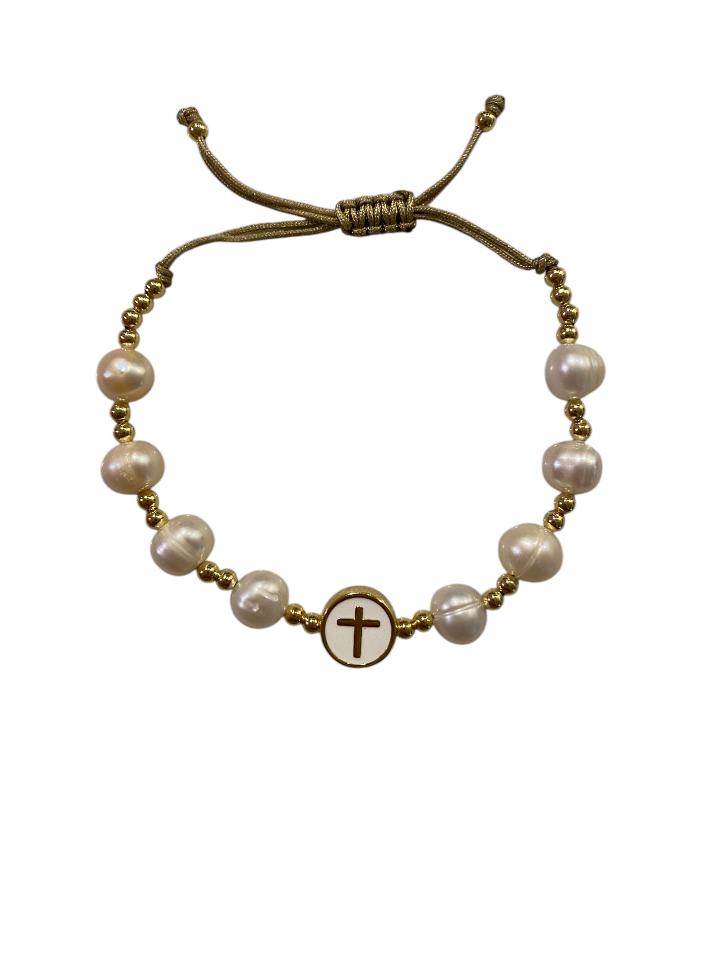 Boho Pearl Enamel Cross Bracelet