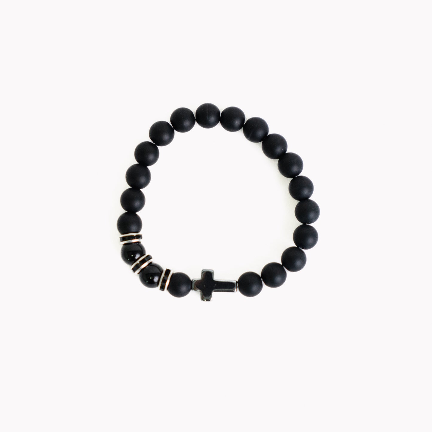 Beaded Onyx Cross Bracelet