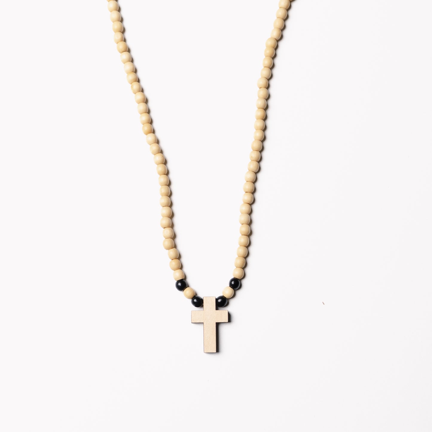 Wooden Beaded Small Cross Necklace
