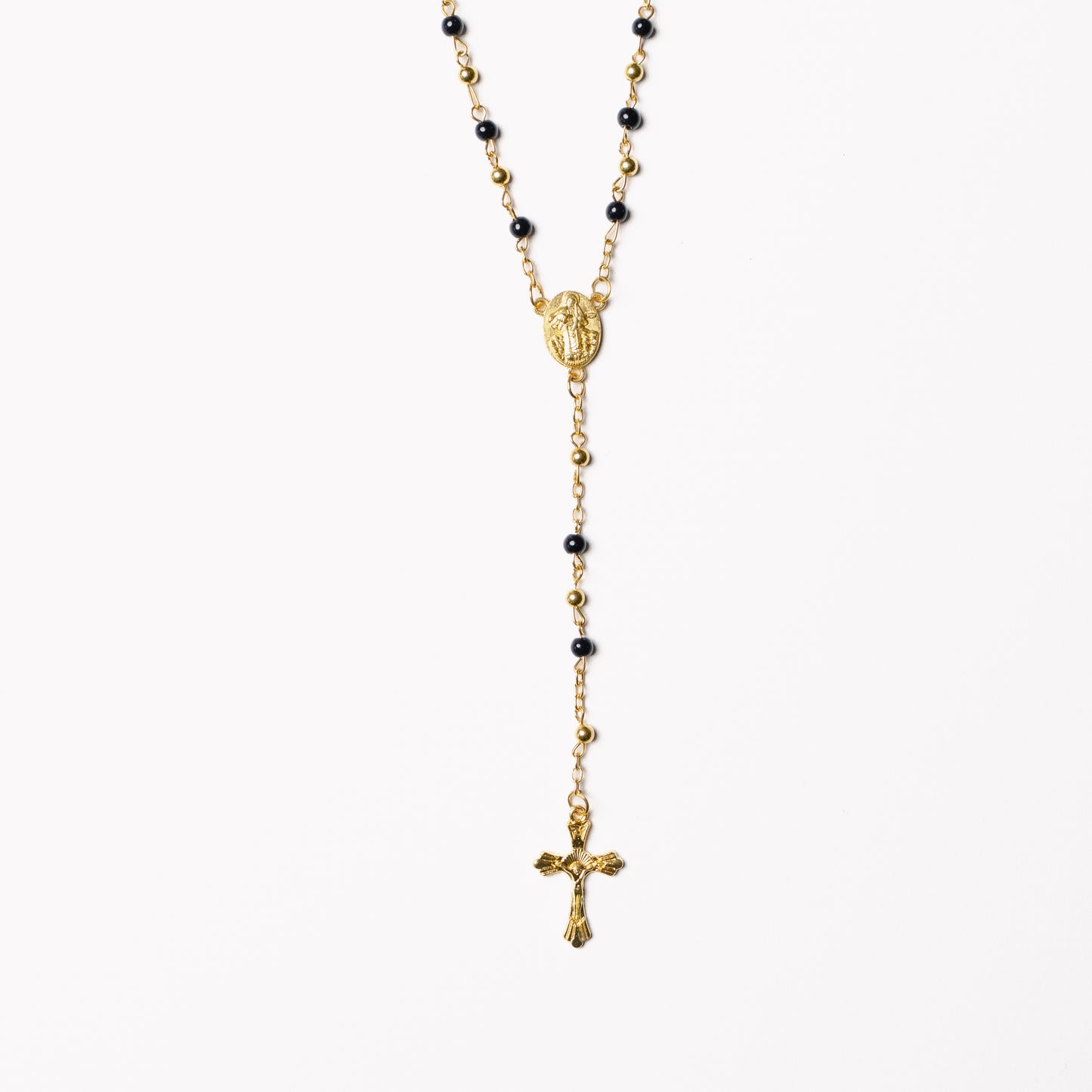 Gold Beaded Rosary Necklace
