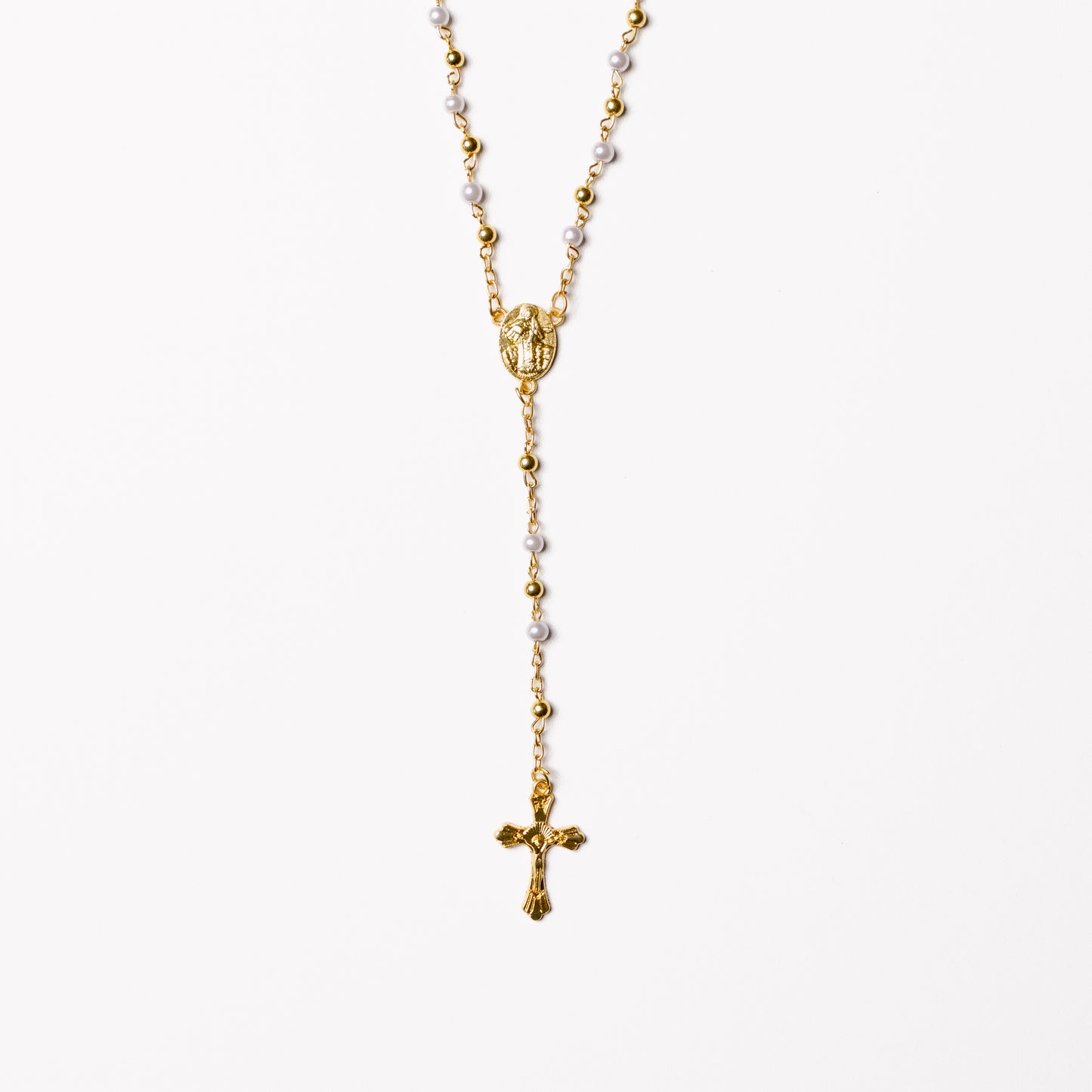 Gold Beaded Rosary Necklace