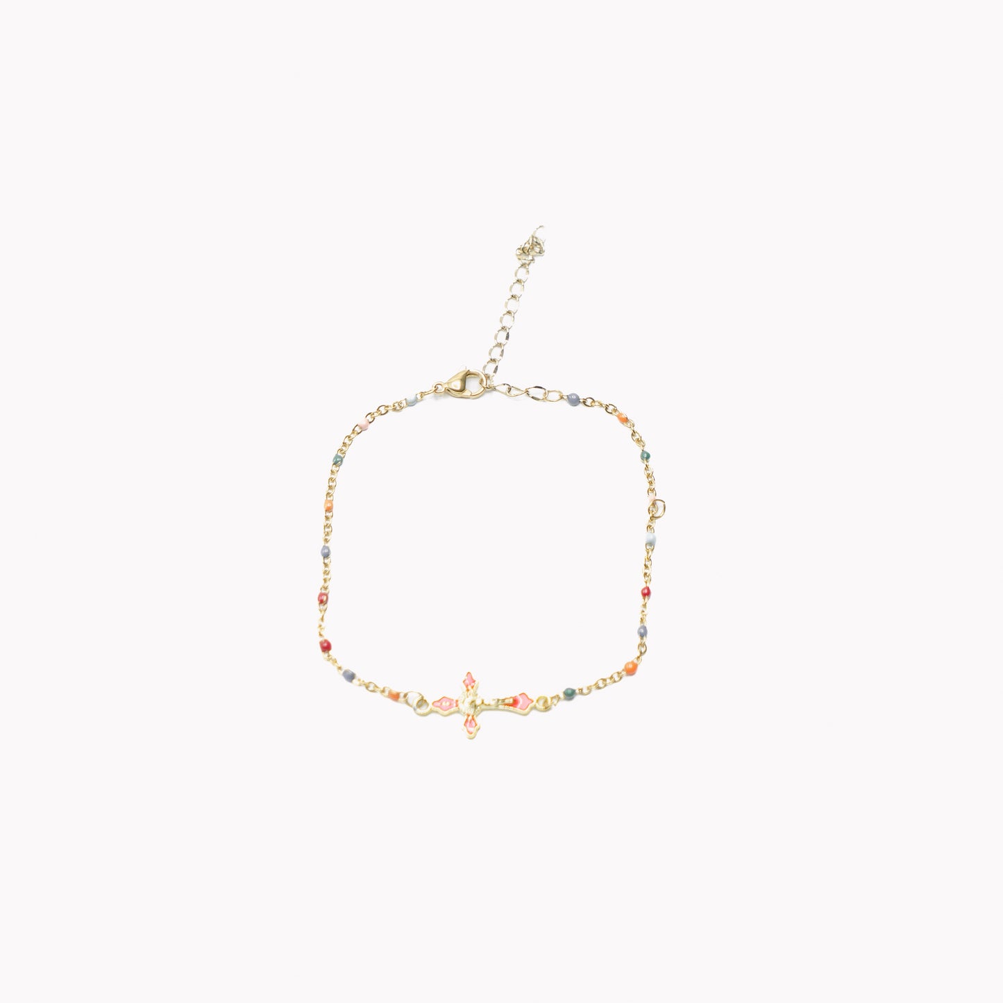 Multi Coloured Gold Cross Anklet