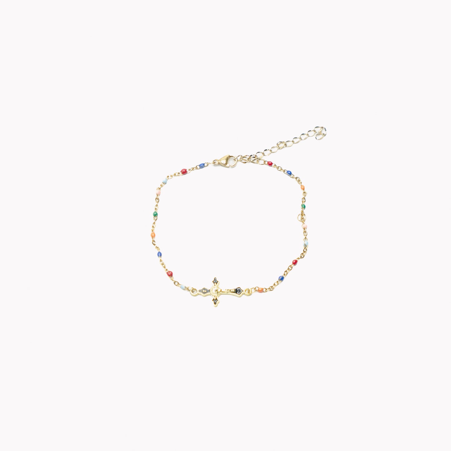 Multi Coloured Gold Cross Anklet