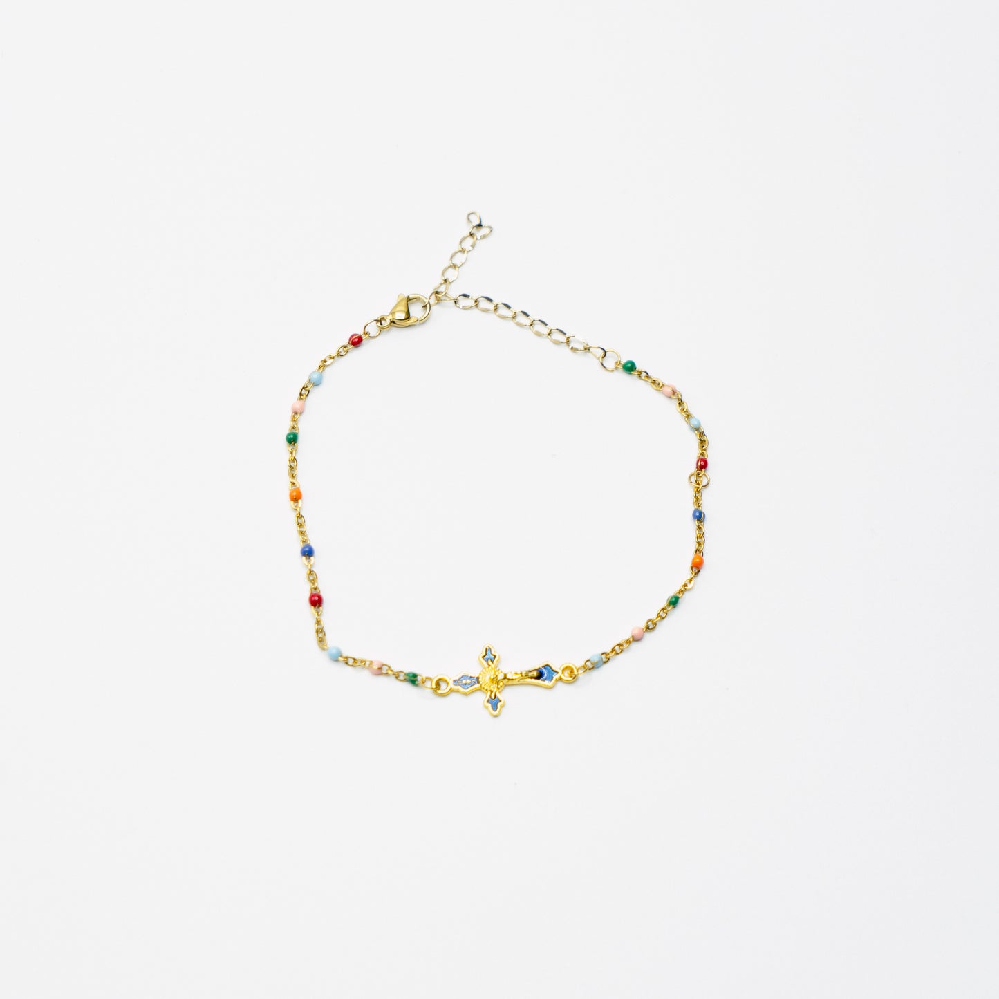 Multi Coloured Gold Cross Anklet