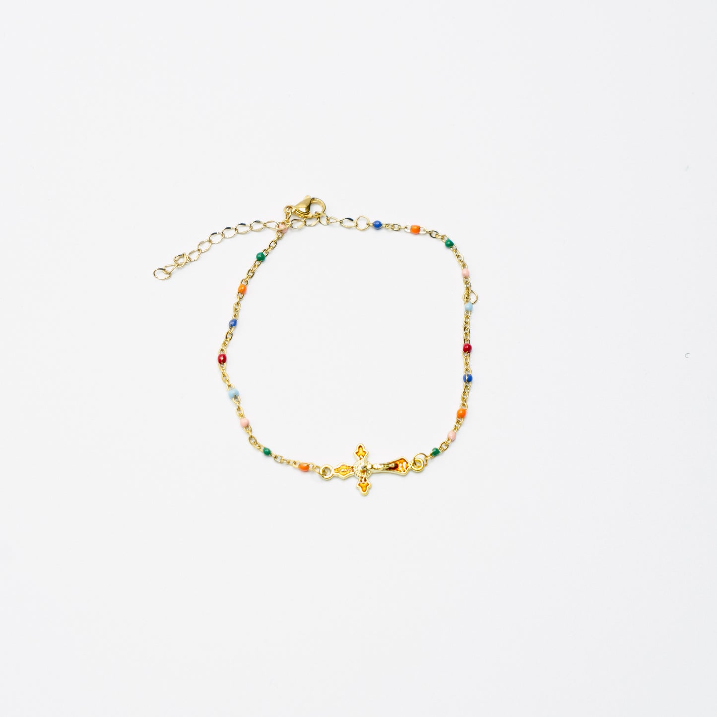 Multi Coloured Gold Cross Anklet