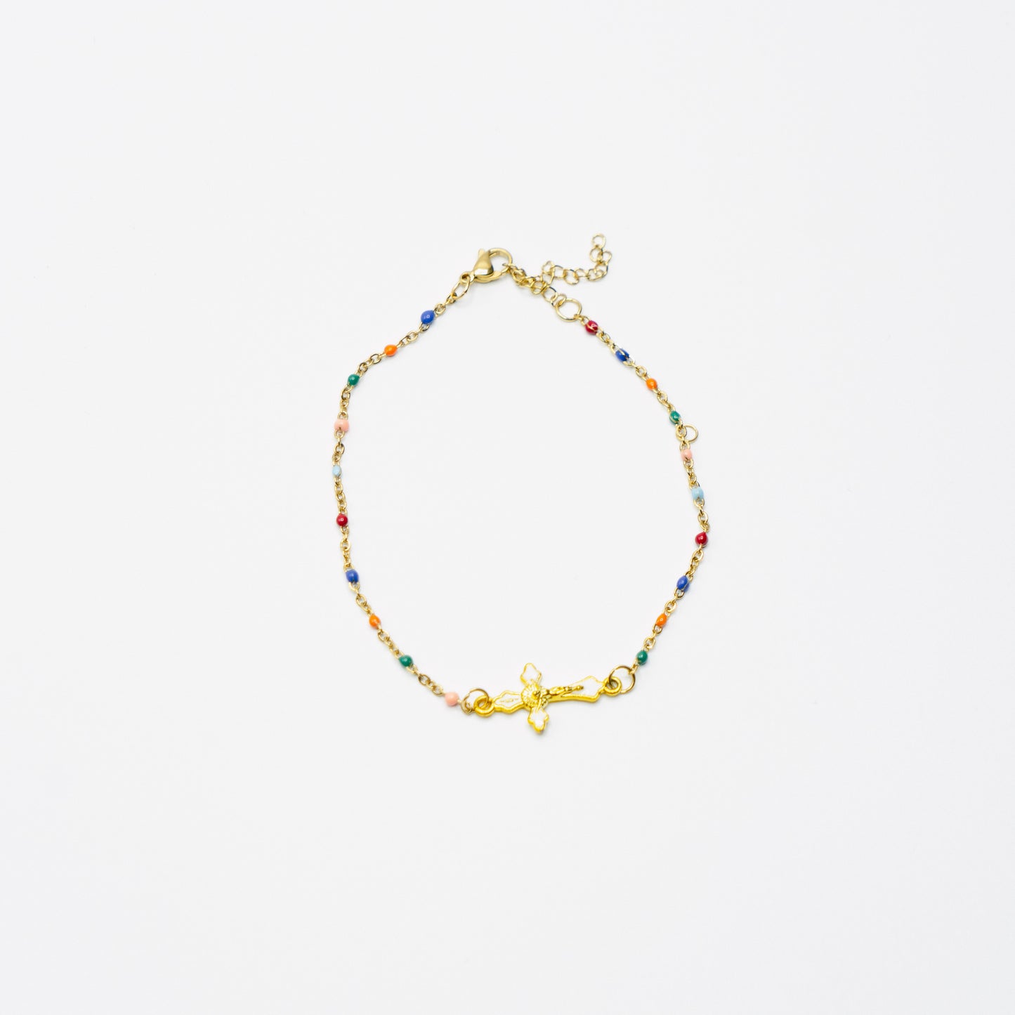 Multi Coloured Gold Cross Anklet
