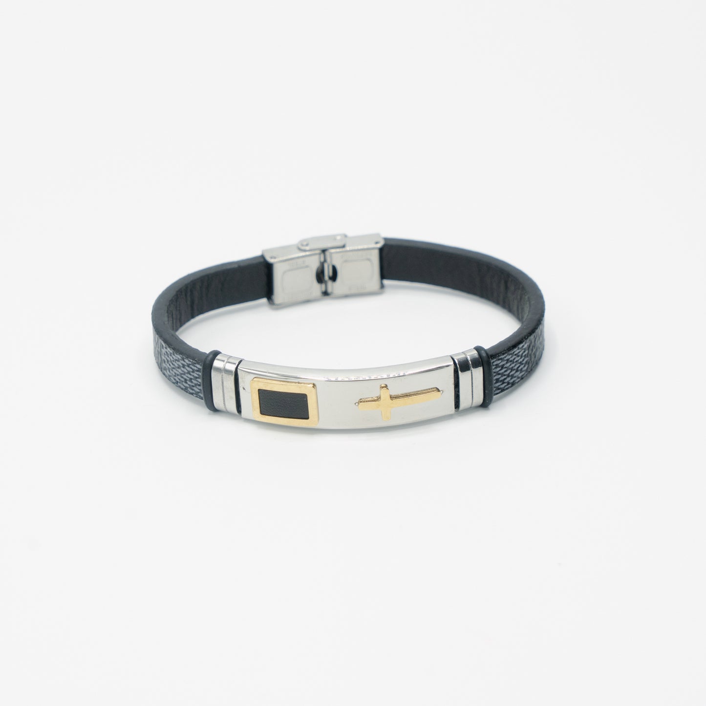Gold Cross On Steel Leather Band