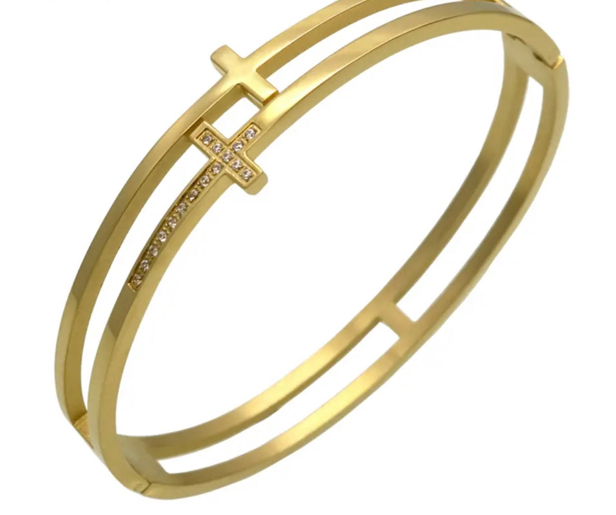 Double cross stainless steel bangle