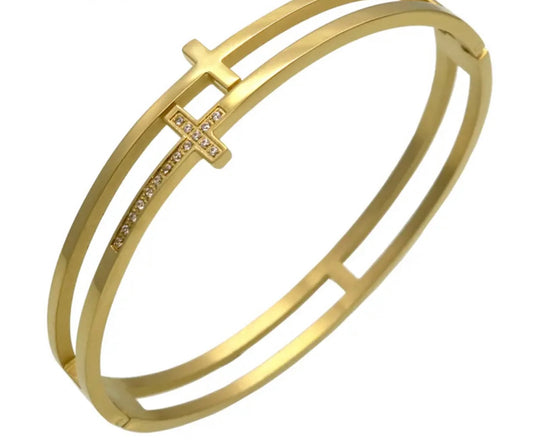 Double cross stainless steel bangle