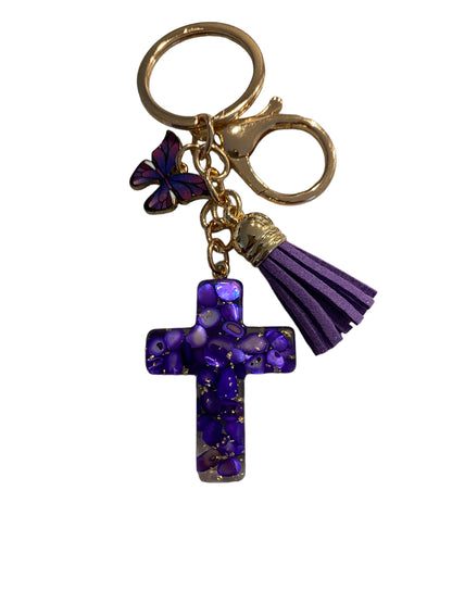 Resin Butterfly Cross Key Ring