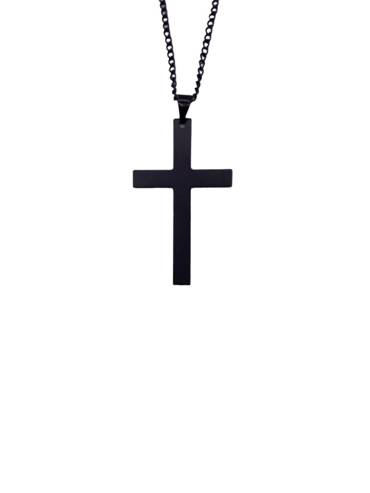 Black Flat Cross Chain Necklace