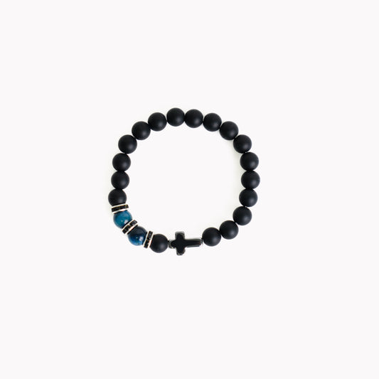 Beaded Onyx Cross Bracelet