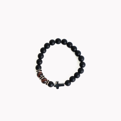 Beaded Onyx Cross Bracelet