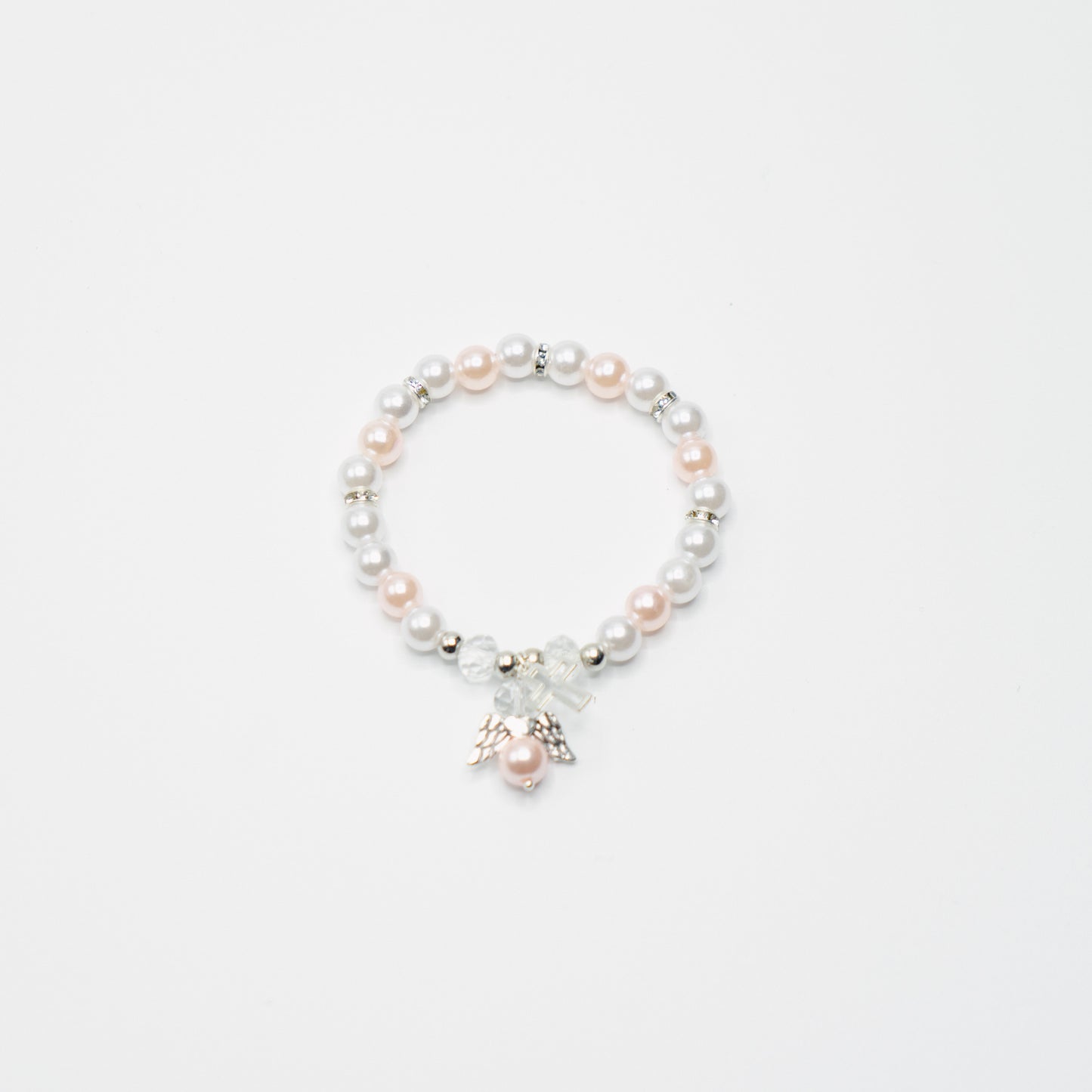 Pearl Beaded Angel Cross Bracelet