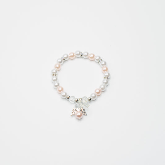 Pearl Beaded Angel Cross Bracelet