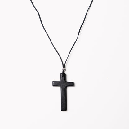 Large Cross Leather Cord Necklace