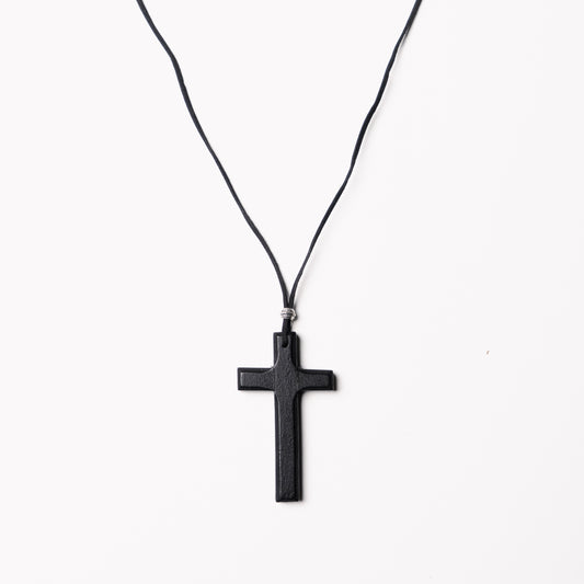 Large Cross Leather Cord Necklace