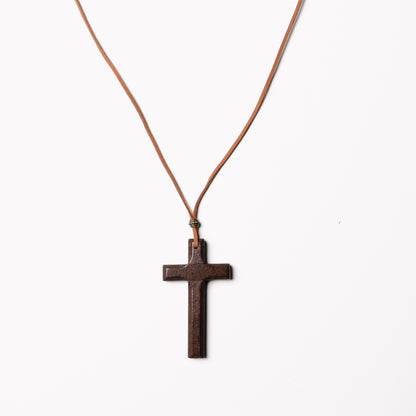 Large Cross Leather Cord Necklace