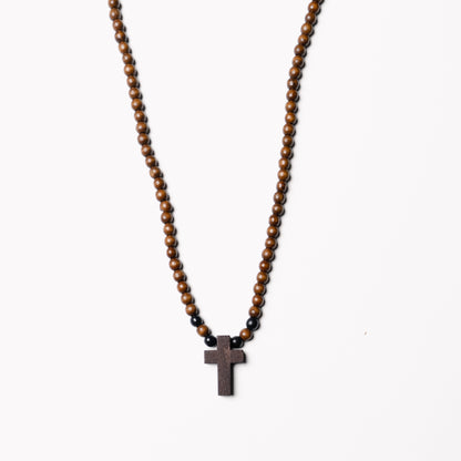 Wooden Beaded Small Cross Necklace