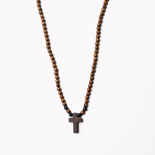Wooden Beaded Small Cross Necklace