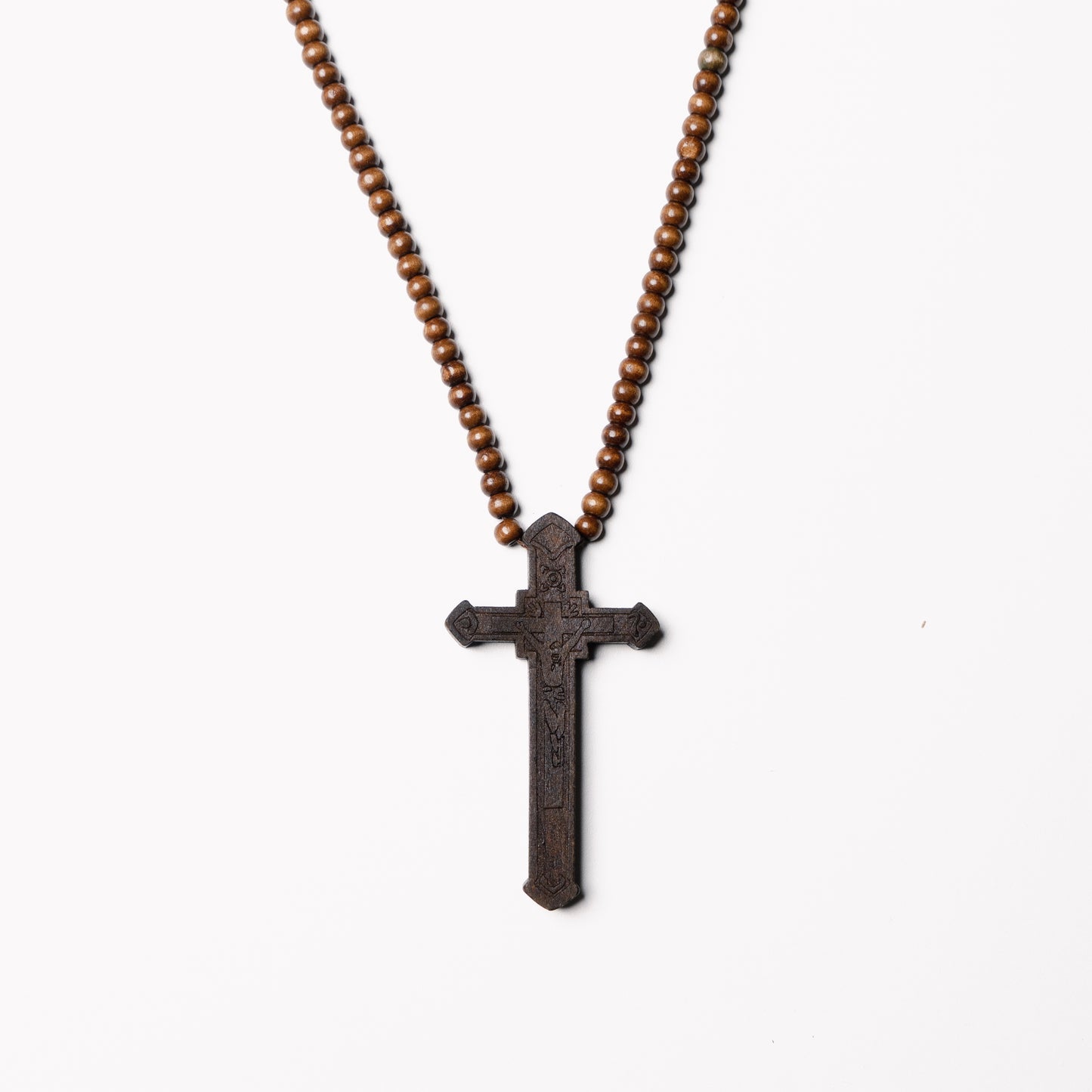 Wooden Beaded Large Cross Necklace