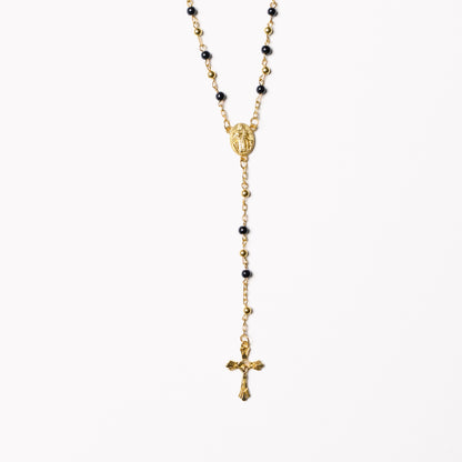 Gold Beaded Rosary Necklace