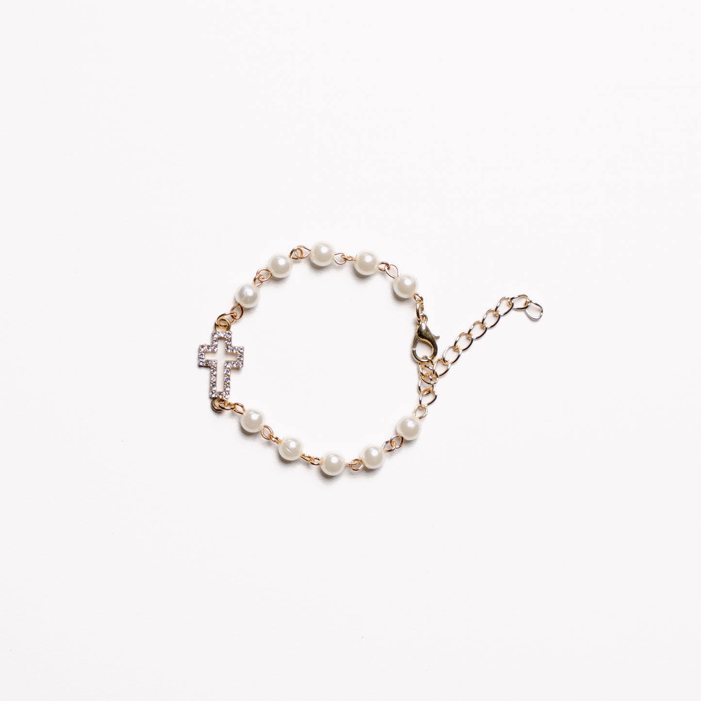 Pearl Diamante Cross Bracelet