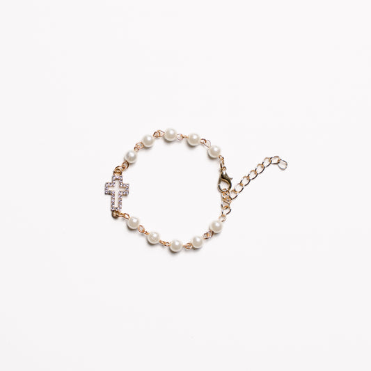 Pearl Diamante Cross Bracelet