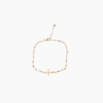 Multi Coloured Gold Cross Anklet