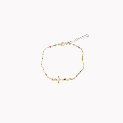 Multi Coloured Gold Cross Anklet