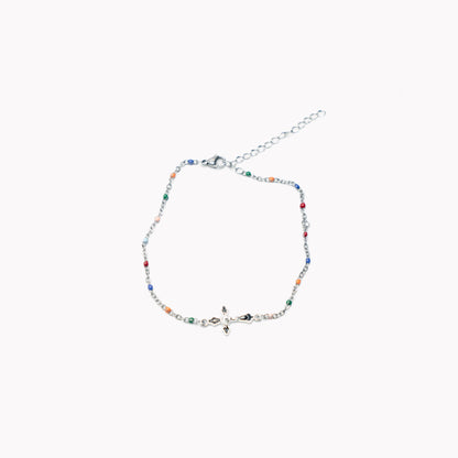 Multi Coloured Silver Cross Anklet