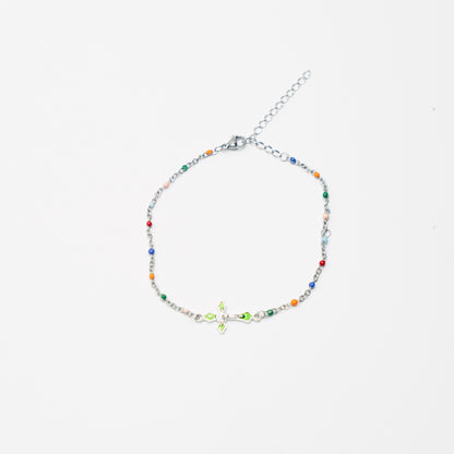 Multi Coloured Silver Cross Anklet