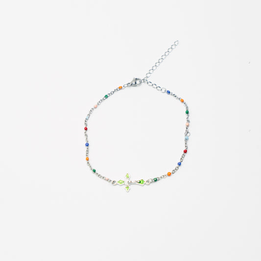 Multi Coloured Silver Cross Anklet