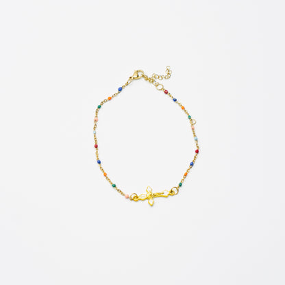 Multi Coloured Gold Cross Anklet