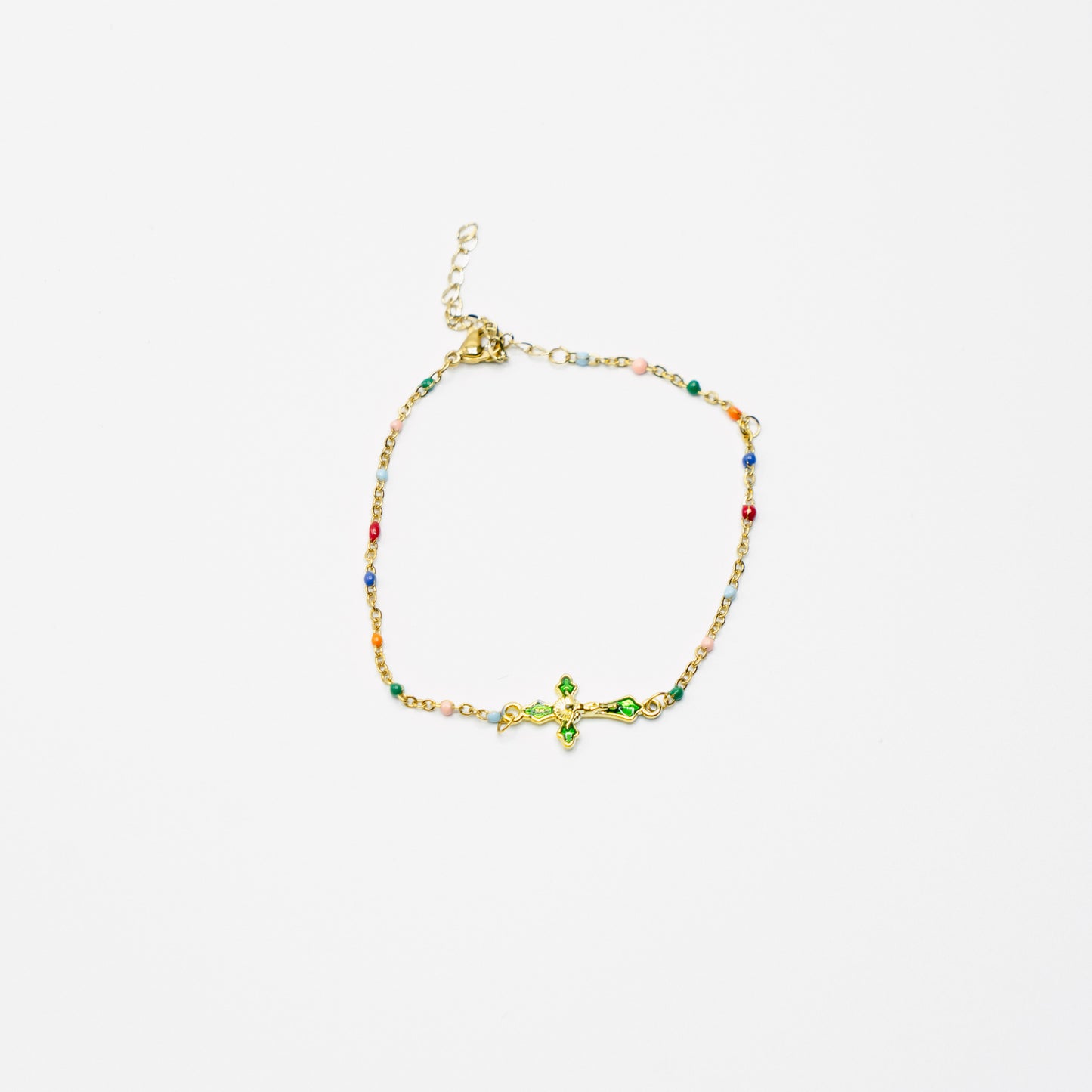 Multi Coloured Gold Cross Anklet