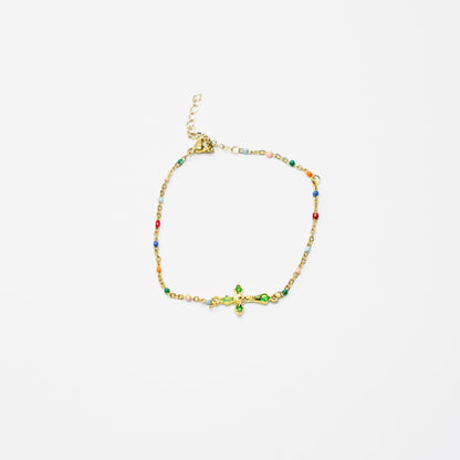 Multi Coloured Gold Cross Anklet