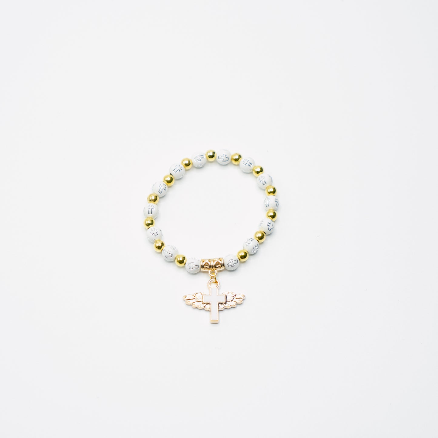 Beaded Angel Wing Cross Bracelet