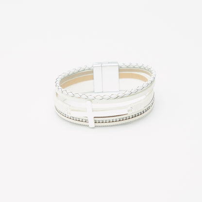 Leather Diamante Silver Cross Band