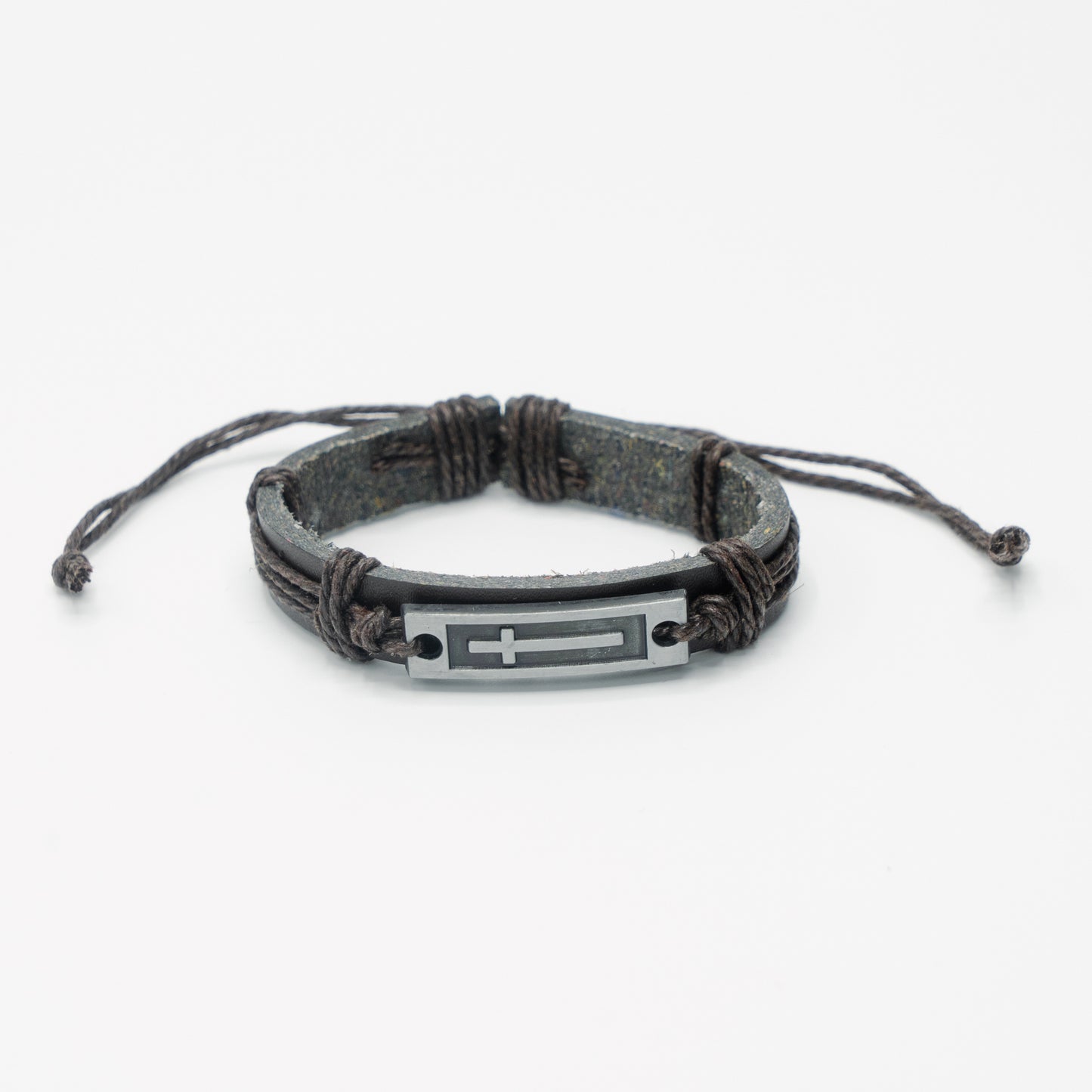 Leather Rectangle Side Cross Bracelet