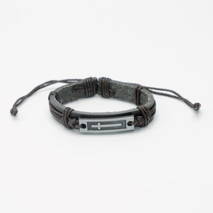 Leather Rectangle Side Cross Bracelet