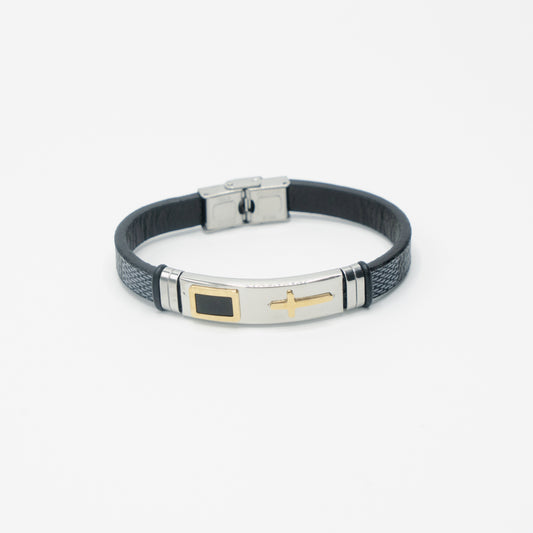 Gold Cross On Steel Leather Band