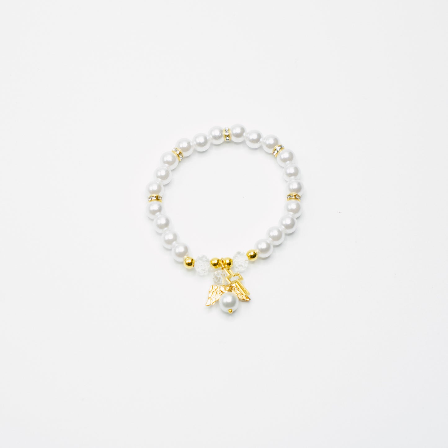 Pearl Beaded Angel Cross Bracelet