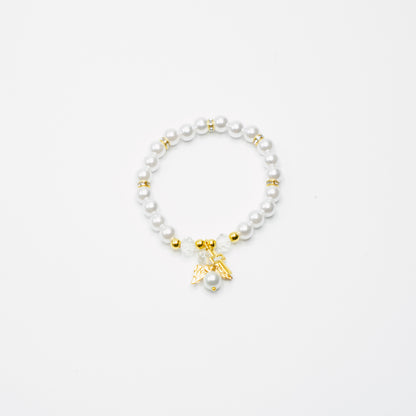 Pearl Beaded Angel Cross Bracelet
