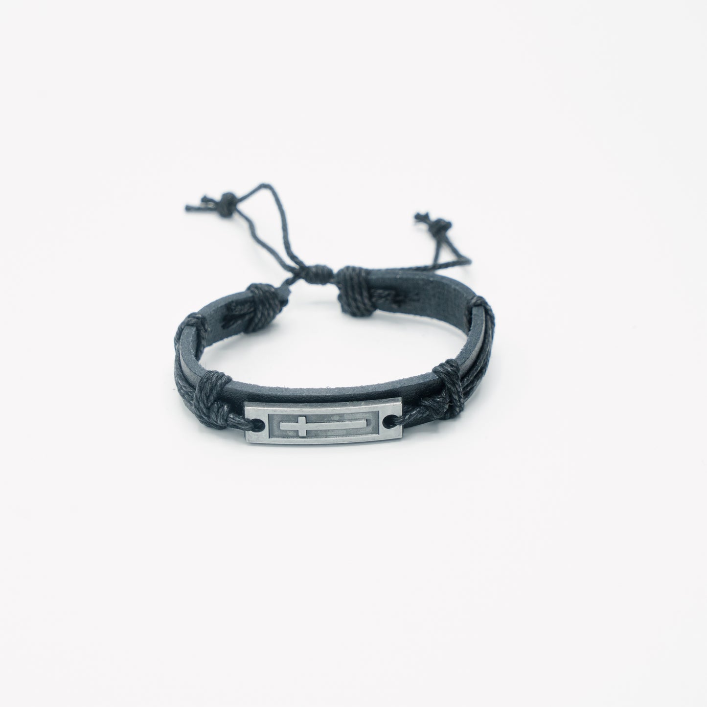 Leather Rectangle Side Cross Bracelet