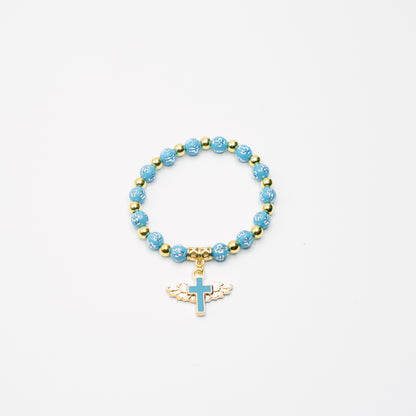 Beaded Angel Wing Cross Bracelet