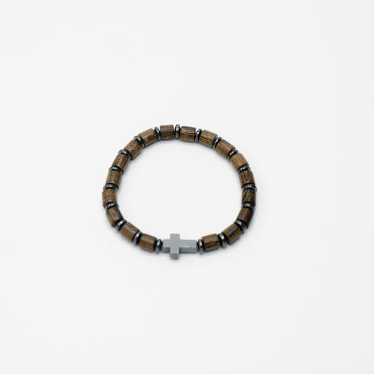 Beaded Wood Onyx Cross Bracelet