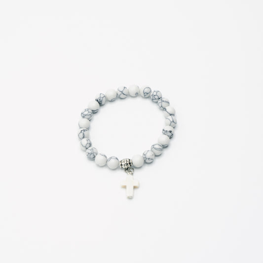Natural Beaded Cross Charm Bracelet