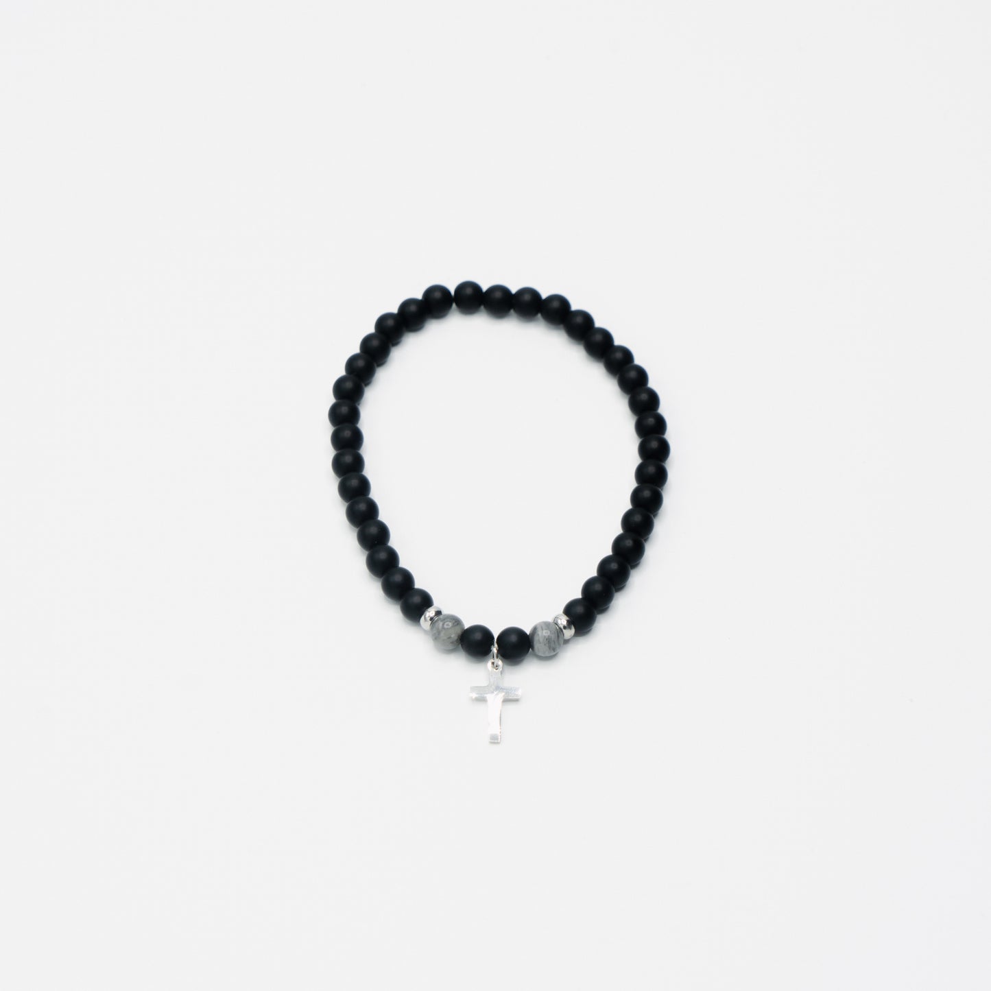 Natural Beaded Stainless Steel Cross Bracelet
