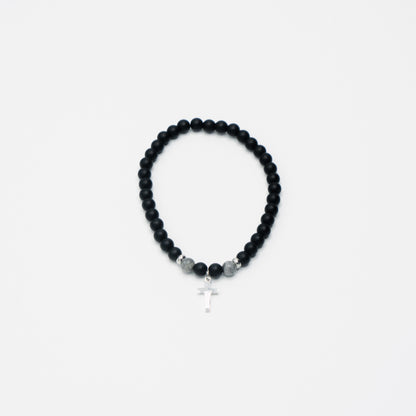 Natural Beaded Stainless Steel Cross Bracelet