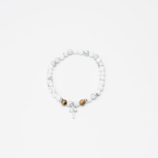 Natural Beaded Stainless Steel Cross Bracelet